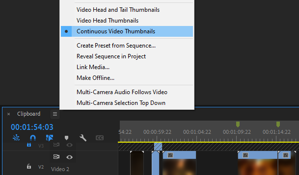 continuous thumbnails in premiere