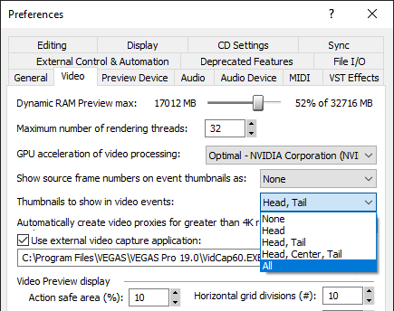 all thumbnails in vegas preferences